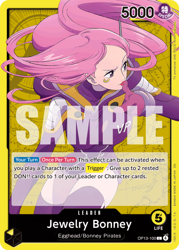 Jewelry Bonney (100) OP13-100 carta Líder One Piece TCG color Amarillo