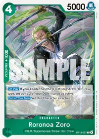 OP13-037 Roronoa Zoro Verde Personaje FILM One Piece TCG Carrying on His Will