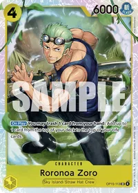 OP15-113 Roronoa Zoro Amarillo Super Rare One Piece TCG Adventure on Kamis Island