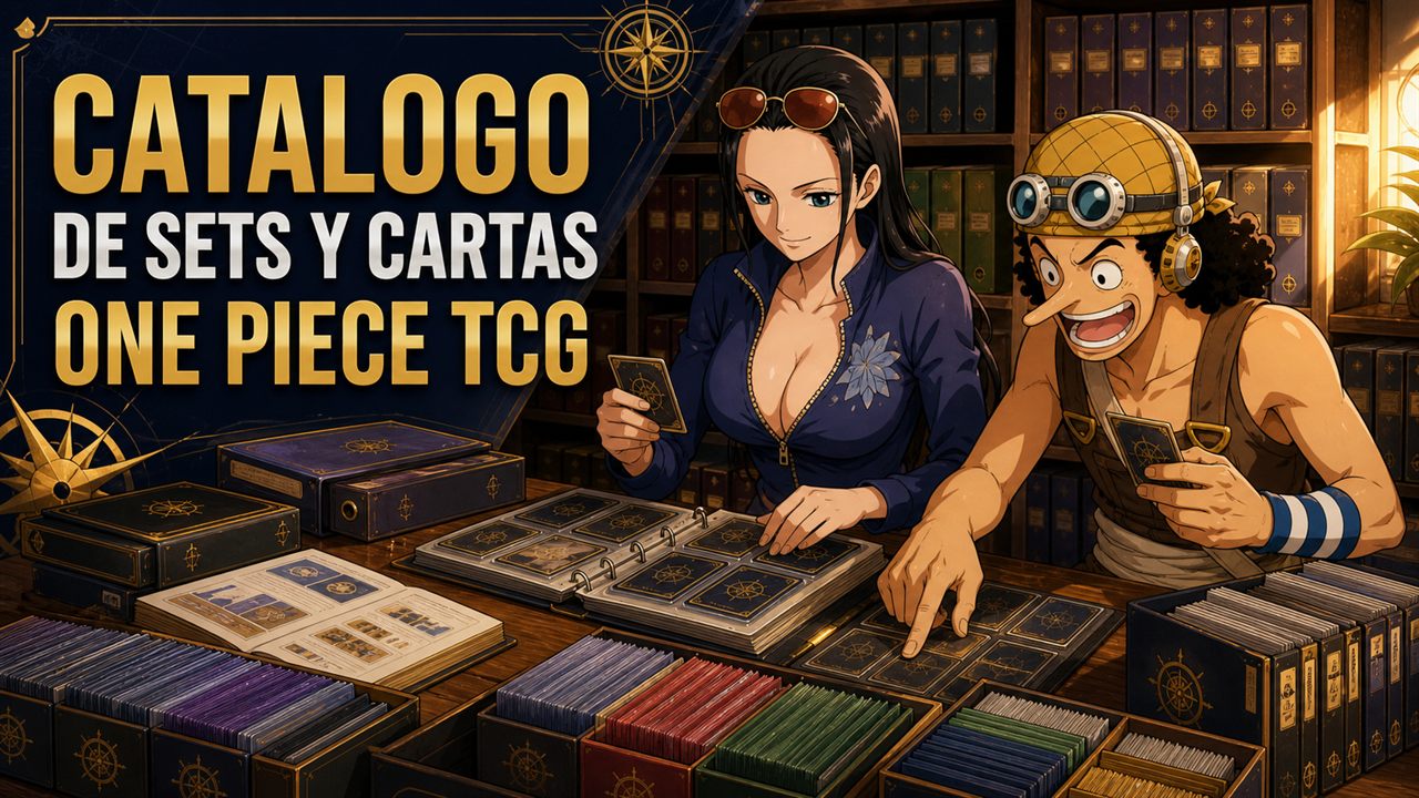 Archivo de cartas y sets de One Piece TCG organizado para consulta de coleccionistas